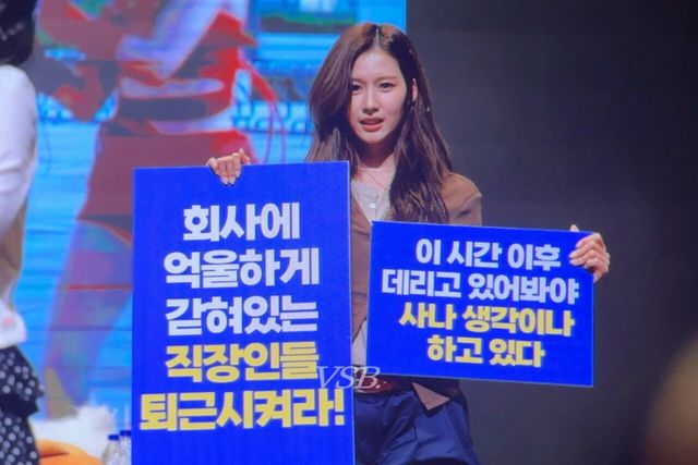 피켓시위하는 트와이스 사나