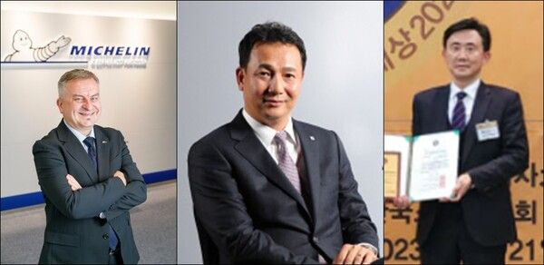 (왼쪽부터) 제롬뱅송 미쉐린 코리아 대표, 김헌영 브리지스톤 코리아 대표, 백선영 굿이어 코리아 대표. [뉴스락 편집]
