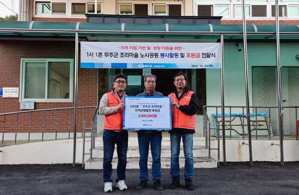 코레일유통은 지난 24일부터 1박 2일 동안 전라북도 무주군에 위치한 1사1촌 자매결연마을인 초리마을을 찾아 후원금 300만원을을 전달하고 지역 주민과의 교류 활동을 진행했다.&nbsp;코레일유통 제공 [뉴스락]