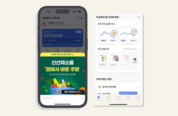 오케이포스 오늘얼마 앱 내 식자재 구매 주문 화면.&nbsp;&nbsp;CJ프레시웨이 제공 [뉴스락]