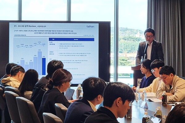 대한전선 노재준 재무관리실장이 IR행사에서 회사 실적을 설명하고 있다.