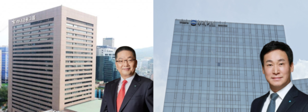 (왼쪽부터) 이호성 하나카드 대표, 박완식 우리카드 대표. [뉴스락 편집]