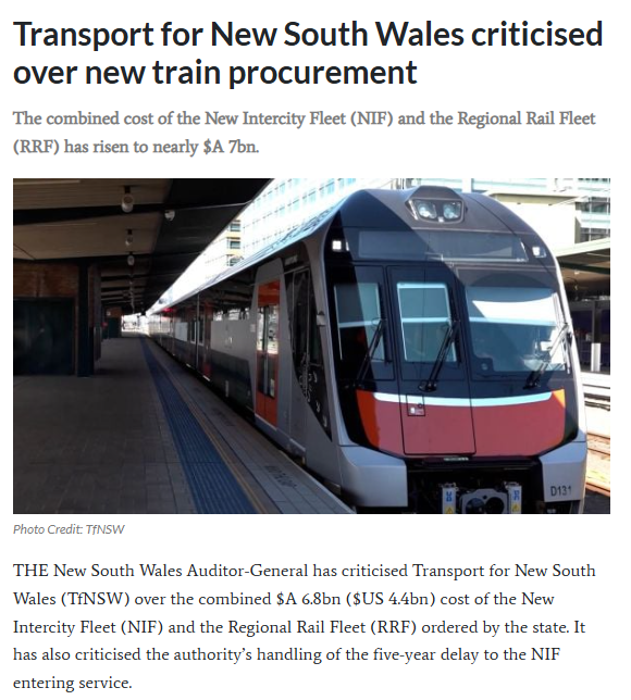 호주 레일저널 기사 일부 캡쳐.