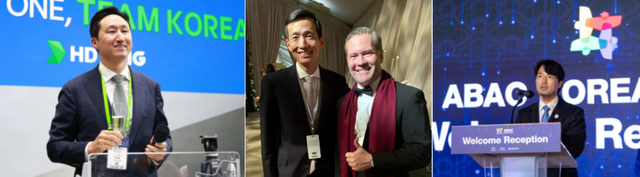 (왼쪽부터) 정기선 HD현대 회장, 김동관 한화그룹 부회장, 이규호 코오롱그룹 부회장. 각 사 제공 [뉴스락 편집]