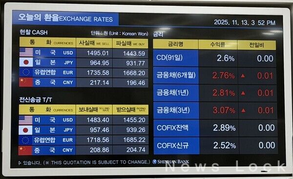 시중은행 영업점 환율표. 사진 = 정수연 기자 [뉴스락]