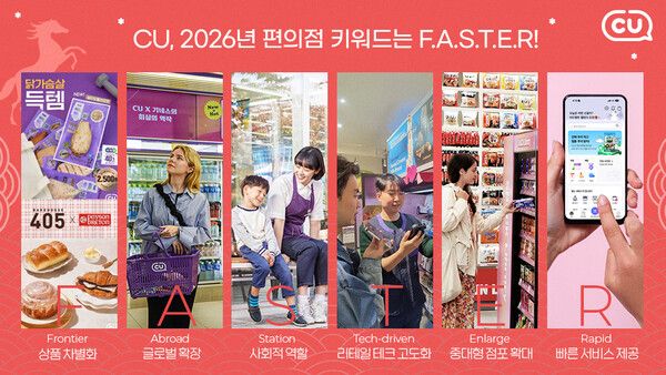 CU가 다가오는 2026년 병오년 붉은 말의 해를 맞아 편의점 산업의 핵심 키워드를 ‘FASTER’로 정하고 주요 경영 전략을 공개했다. CU 제공 [뉴스락]