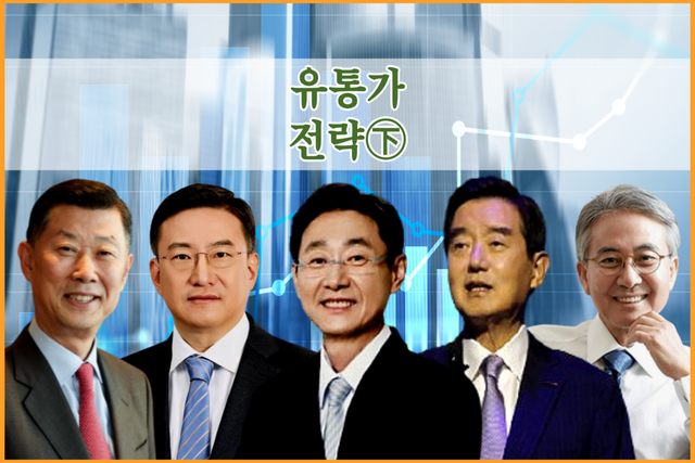(왼쪽부터) 김홍국 하림그룹 회장. 김남정 동원그룹 회장. 신동원 농심그룹 회장. 김윤 삼양그룹 회장. 홍석조 BGF그룹 회장. [뉴스락 편집]