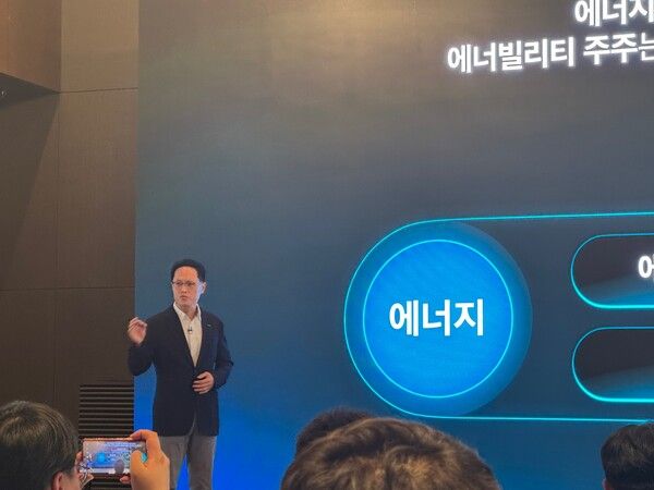 박상현 두산에너빌리티&nbsp;사장이&nbsp;21일 오후 서울 더 플라자호텔에서 열린 두산 기자간담회에서 사업구조 재편의 목적과 시너지에 대해 설명하고 있다. 사진=강동완 기자 [뉴스락]