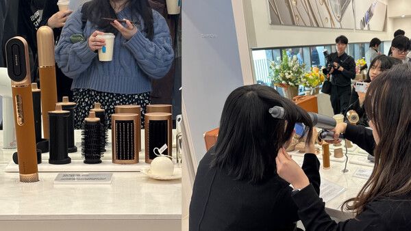 (좌)드리미 헤어가전과 노즐, (우)헤어 포켓 시연 모습 [뉴스락 편집]