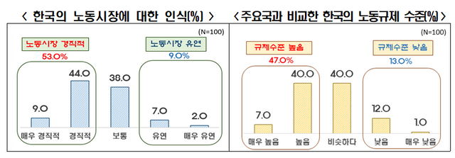 한국의 노동시장에 대한 인식 및 주요국과 비교한 한국의 노동규제 수준. 한경협 제공 [뉴스락]