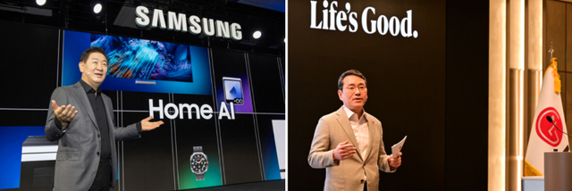 (왼쪽) 한종희 삼성전자 부회장, (오른쪽) 조주완 LG전자 CEO. 각 사 제공 [뉴스락 편집]