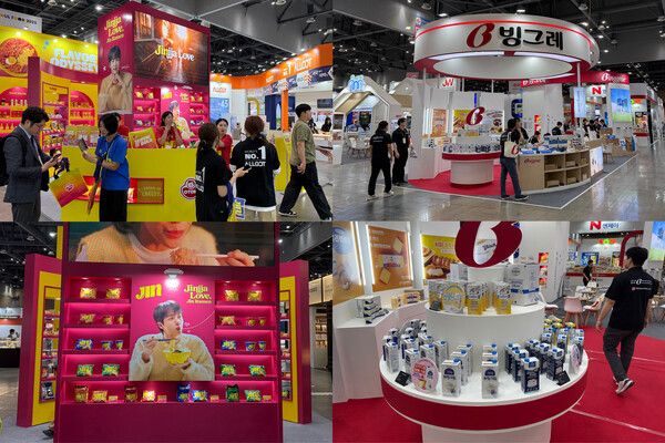 (좌) 오뚜기 부스와 제품 (우) 빙그레 부스와 제품. [뉴스락 편집]