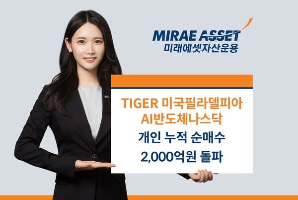 미래에셋운용은 'TIGER&nbsp;미국필라델피아AI반도체나스닥&nbsp;ETF'가&nbsp;상장일 이후 개인 누적순매수&nbsp;2,000억원을 돌파했다고 밝혔다. 미래에셋자산운용 제공 [뉴스락]