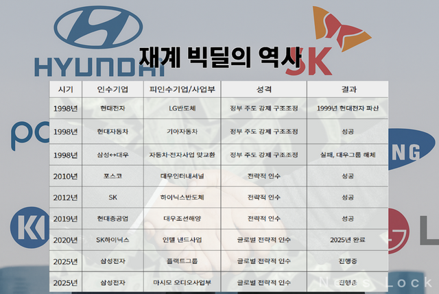 시기별 재계 주요 빅딜 현황. [뉴스락 편집]