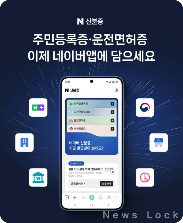 네이버가 자사 앱에서 실물 신분증과 법적으로 동일하게 활용 가능한 '네이버 신분증'을 출시했다. 네이버 제공 [뉴스락]
