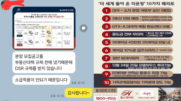 시행사 측에서 분양 모집공고를 부동산대책 규제 전에 냈기 때문에 DSR규제를 받지 않는다고 말했다. 사진=독자 제공 [뉴스락]