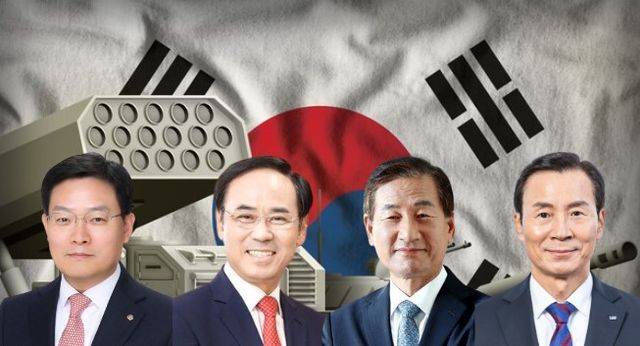 (왼쪽부터) 손재일 한화에어로스페이스 대표, 이용배 현대로템 대표, 강구영 KAI 대표, 신익현 LIG넥스원 대표. [뉴스락 편집]