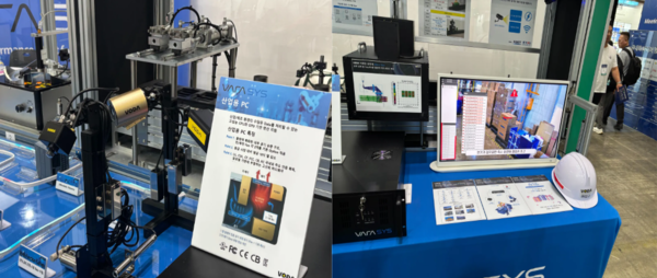 (왼쪽부터) 영상 촬영을 통해 컴퓨터 안에 내장돼 있는 AI가 가공된 배터리의 찌그러짐, 긁힘 등 하자를 잡아낼 수 있다. 또 현장에서 사고가 나거나 안전모를 쓰지 않으면 영상에 위험 안내문을 띄워 사고 예방이 가능하다. 사진=김도연 기자 [뉴스락]