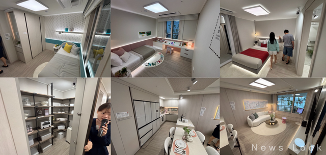 (왼쪽 위부터) 조그만한 아이들 방 두 개가 있었고, 커다란 친실도 하나 있었다. 또 중간 통로에 팬트리가 숨어져 있어 짐 보관 등이 용이해보인다. 긴 형태를 띤 주방과 아늑한 거실이 눈에 확 들어왔다. 사진=김도연 기자