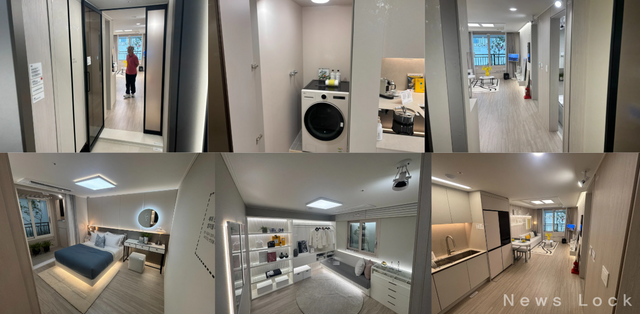 (왼쪽 위 부터) 신발장, 세탁실, 중앙 통로, 침실, 방, 거실이다. 사진=김도연 기자