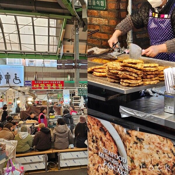 북적이는 광장시장 먹거리 골목의 모습과 대표 음식. 사진=백소영 기자&nbsp;[뉴스락]