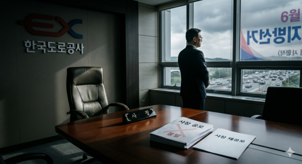 한국도로공사가 두 달 가까이 수장 공백 사태를 겪고 있는 가운데, 최근 진행한 신임 사장 공모마저 뚜렷한 이유 없이 불발되면서 각종 의혹이 증폭되고 있다. 사진 AI이미지 생성 [뉴스락]