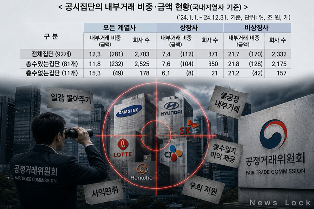 공시집단의 내부거래 비중, 금액 현황(국내계열사 기준). 자료=공정위, AI이미지 생성 [뉴스락]