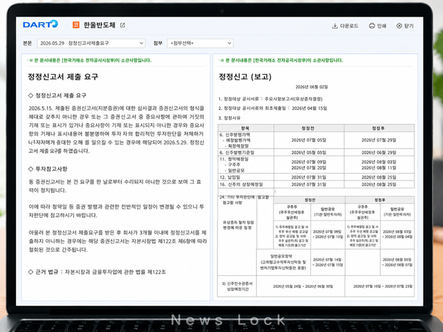 한울반도체 전자공시. [뉴스락]