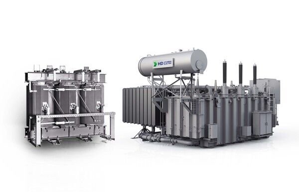 HD현대일렉트릭이 글로벌 빅테크 기업과 공급계약 체결한 배전 변압기(왼쪽)와 전력 변압기(오른쪽). 사진=HD현대일렉트릭 [뉴스락]