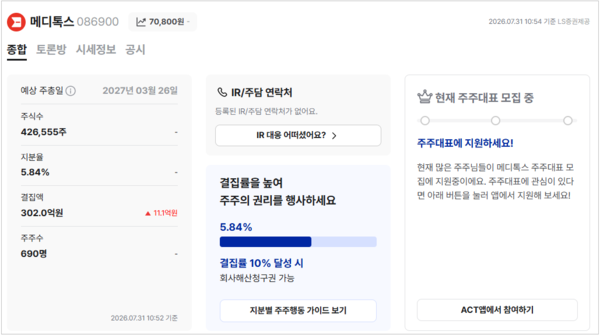 주주행동 플랫폼 액트 홈페이지 일부 캡쳐.&nbsp;