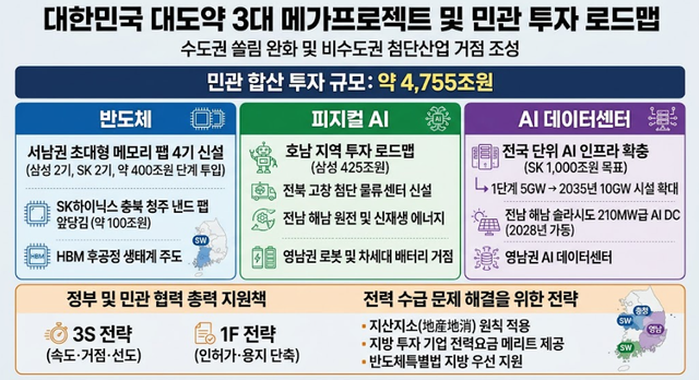 대한민국 3대 메가프로젝트 및 민관 투자 로드맵.&nbsp;AI 이미지 생성