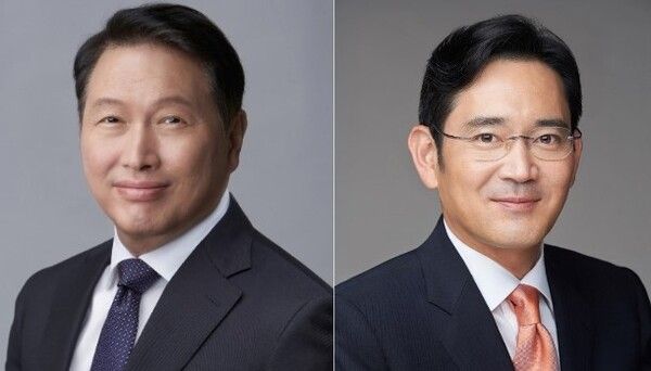 (왼쪽부터) 최태원 SK그룹 회장, 이재용 삼성전자 회장. 각 사 제공 [뉴스락 편집]