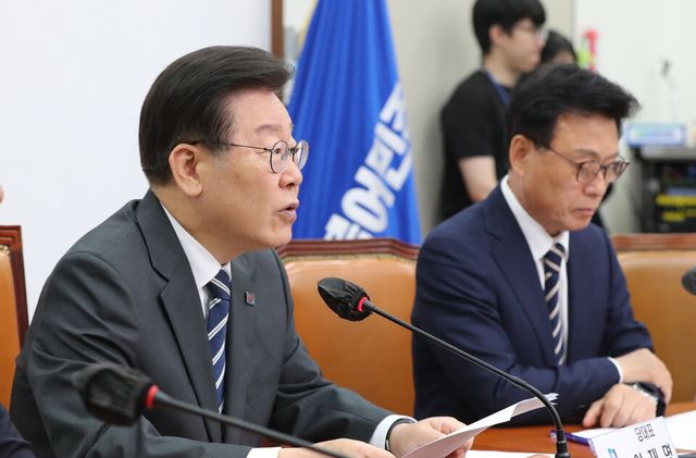 이재명 더불어민주당 대표가 5일 오전 서울 여의도 국회에서 열린 최고위원회의에서 발언하고 있다. [사진제공=뉴시스]