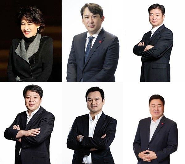 왼쪽 위부터 시계방향으로 신세계 정유경 회장, 조선호텔앤리조트 전상진 대표이사 兼 레저사업본부장, 이마트24 송만준 대표이사, 신세계푸드 강승협 대표이사, 신세계야구단 김재섭 대표이사, 신세계인터내셔날 김홍극 뷰티&라이프부문 대표이사 兼 신세계까사 대표이사[사진제공=신세계그룹]