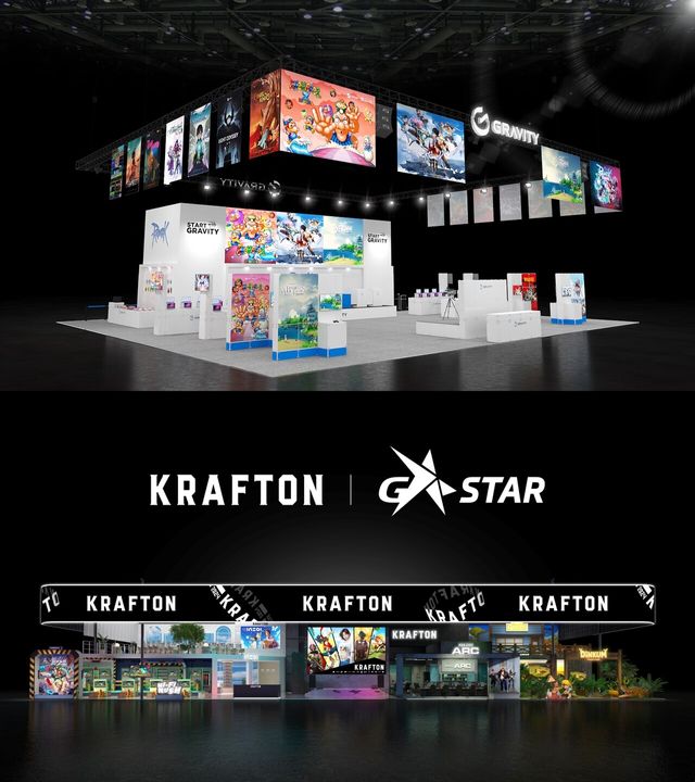 이번 지스타 2024에 참가하는 그라비티(위)와 크래프톤의 부스 조감도 [사진제공=그라비티, 크래프톤]