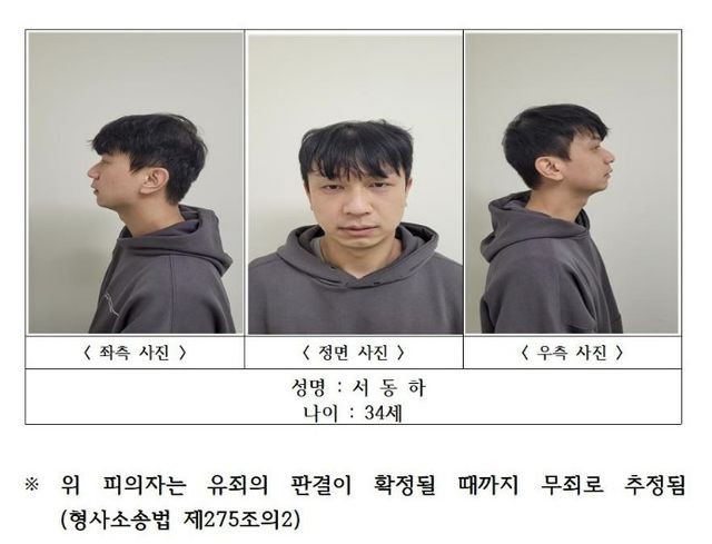 헤어진 여자친구를 어머니가 보는 앞에서 무참히 살해하고 그 어머니까지 중상에 입힌 혐의로 구속된 서동하의 머그샷. [사진제공=경북경찰청]