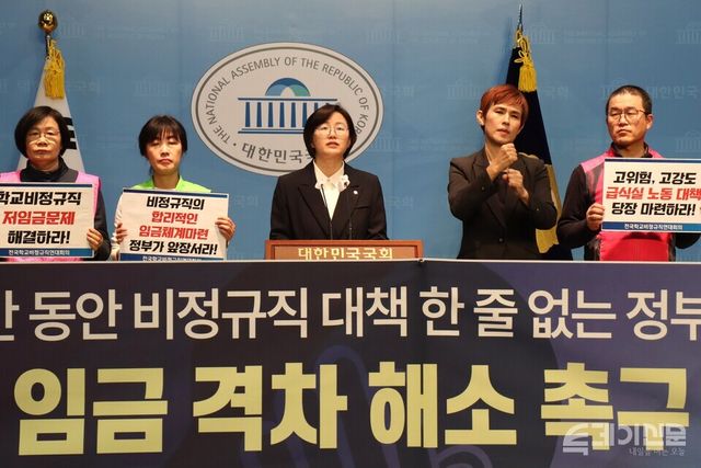 진보당 정혜경 의원이 20일 오후 2시 국회에서 열린 ‘비정규직 임금 격차 해소 촉구 기자회견’에서 발언하고 있다. ⓒ투데이신문<br>