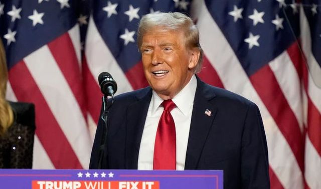 미국 공화당 대선 후보 도널드 트럼프 전 대통령이 6일(현지시각) 플로리다주 웨스트팜비치 컨벤션 센터에서 대선 승리 연설을 하고 있다.[사진출처=뉴시스]<br>