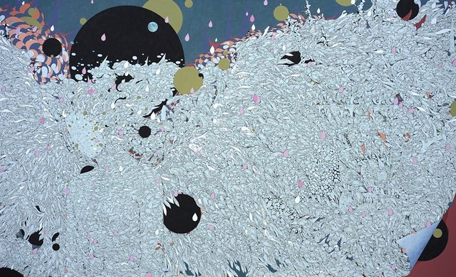 Wings_ 200x122cm_ 장지에 먹, 아크릴 채색_ 2018<br>