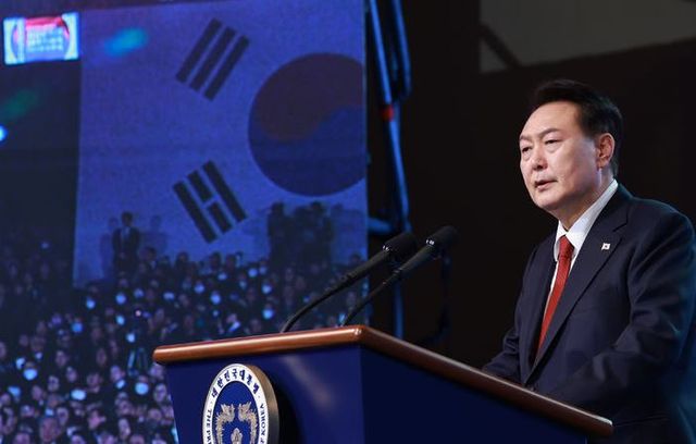 윤석열 대통령은 지난 1일 서울 중구 유관순기념관에서 열린 제105주년 3·1절 기념식에서 기념사를 하고 있다. [사진출처=뉴시스]<br>