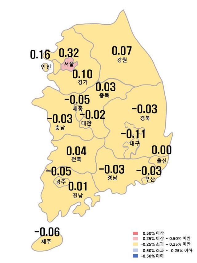 8월 2주 시도별 아파트 매매가격지수 변동률 [자료제공=한국부동산원]