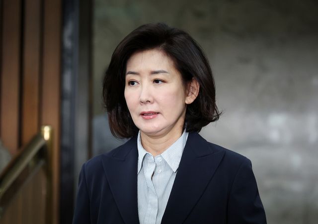 국민의힘 나경원 의원이 10일 서울 여의도 국회에서 진행된 국정감사 대책회의를 위해 회의장소에 들어서고 있다. [사진제공=뉴시스]