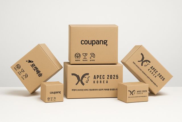 2025 APEC 정상회의 성공 개최 응원 메시지가 새겨진 쿠팡 로켓배송 박스. [사진=쿠팡]