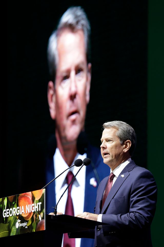 미국 조지아주 브라이언 켐프 주지사가 지난해 6월 17일 서울 여의도 콘래드 호텔에서 열린 방한 환영 행사 ‘조지아의 밤’에서 인사말을 하고 있다. [사진=뉴시스]