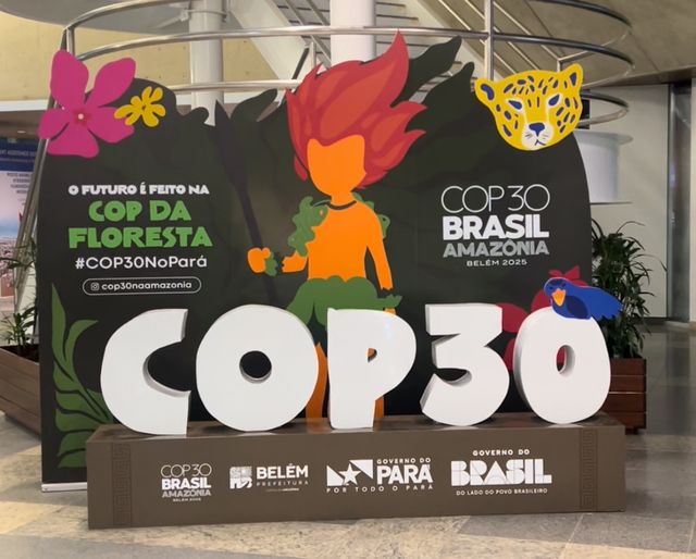 브라질 벨렘 공항에서 찍은 COP30 홍보물 [사진제공=GEYK]