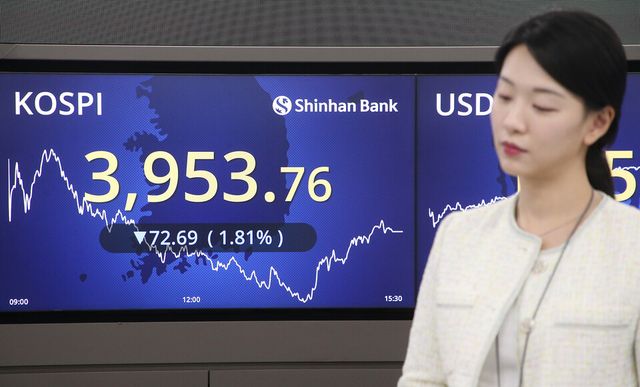 7일 코스피가 외국인과 기관의 동반 매도에 3900선까지 무너졌다. [사진=신한은행]