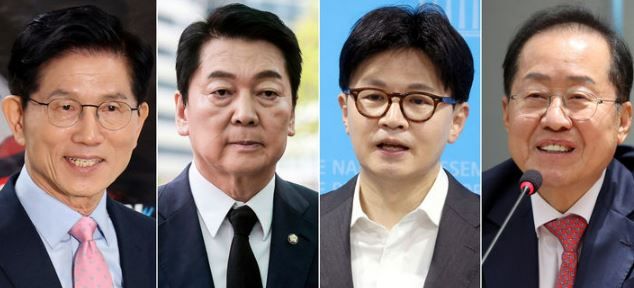 국민의힘이 22일 제21대 대통령 선거 후보자 선출을 위한 2차 경선 후보 4명을 확정했다. 2차 경선을 진출한 후보자는 김문수, 안철수, 한동훈, 홍준표 등 4명이다. [사진출처=뉴시스]<br>