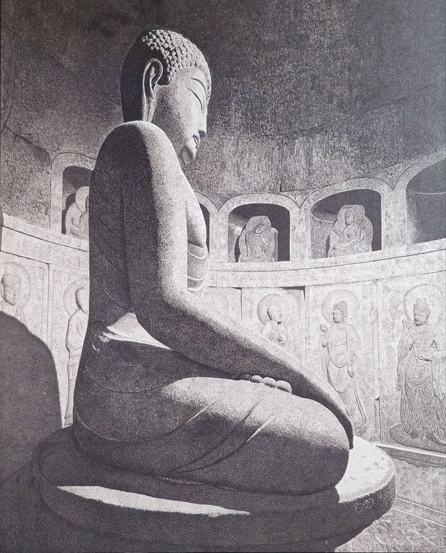 석굴암 본존불 右, 2022, 162cmx130 화선지. 수묵 ⓒ안중갑<br>
