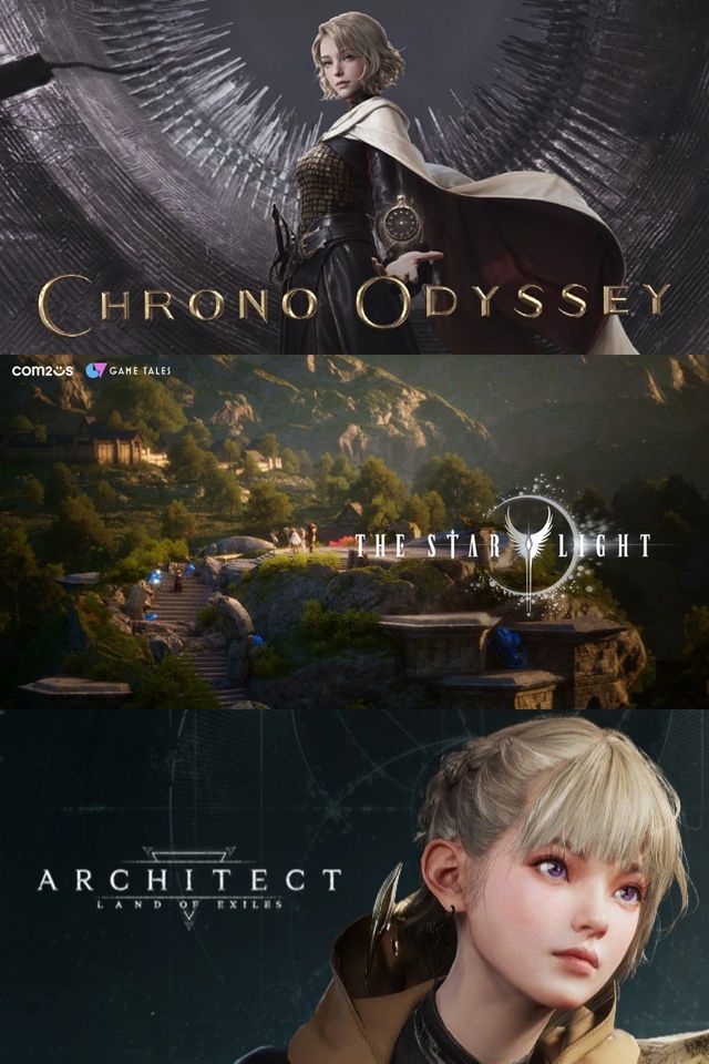 위부터 카카오게임즈 ‘크로노 오디세이’, 컴투스 ‘더 스타라이트’, 드림에이지 ‘아키텍트: 랜드 오브 엑자일’ 공식 이미지 [사진=각 사]