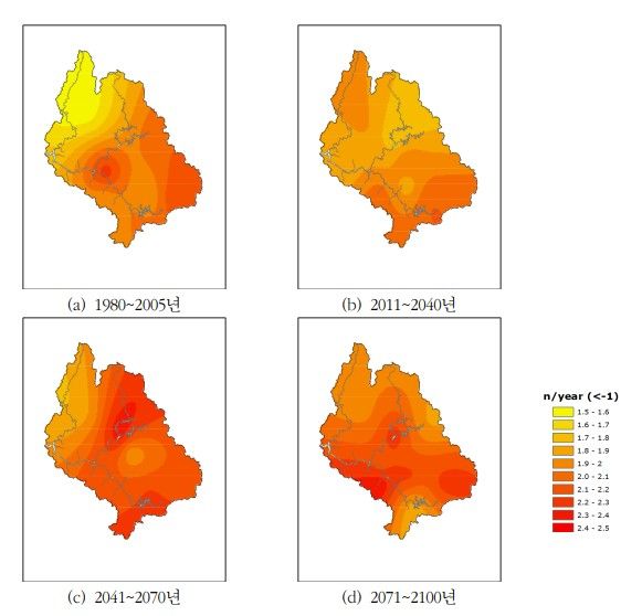 연도별 한강 유역의 가뭄발생빈도 [자료=한국환경정책·평가연구원 발간 ‘기후변화 위기대응을 위한 물안보 종합대책’]